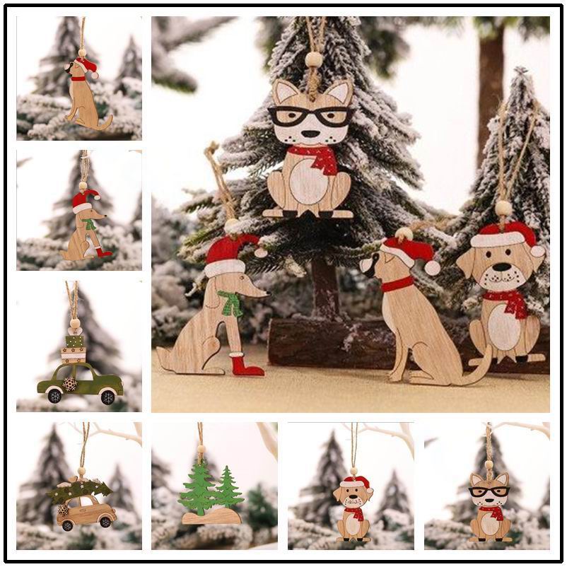 Car Accessories Xmas - 8 PCS christmas pendant wooden hanging
